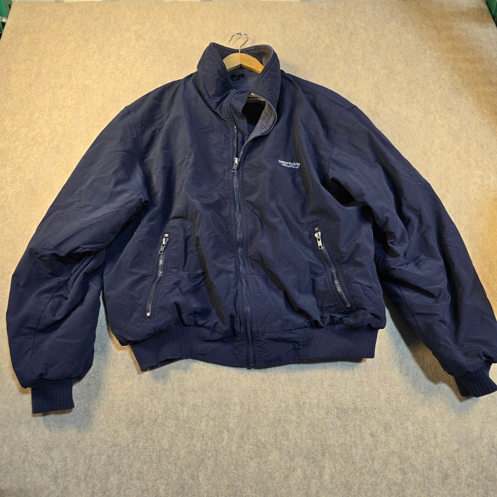 Vintage Eddie Bauer Mens L Navy Blue Fleece Lined Nylon Bomber Jacket Full Zip‎